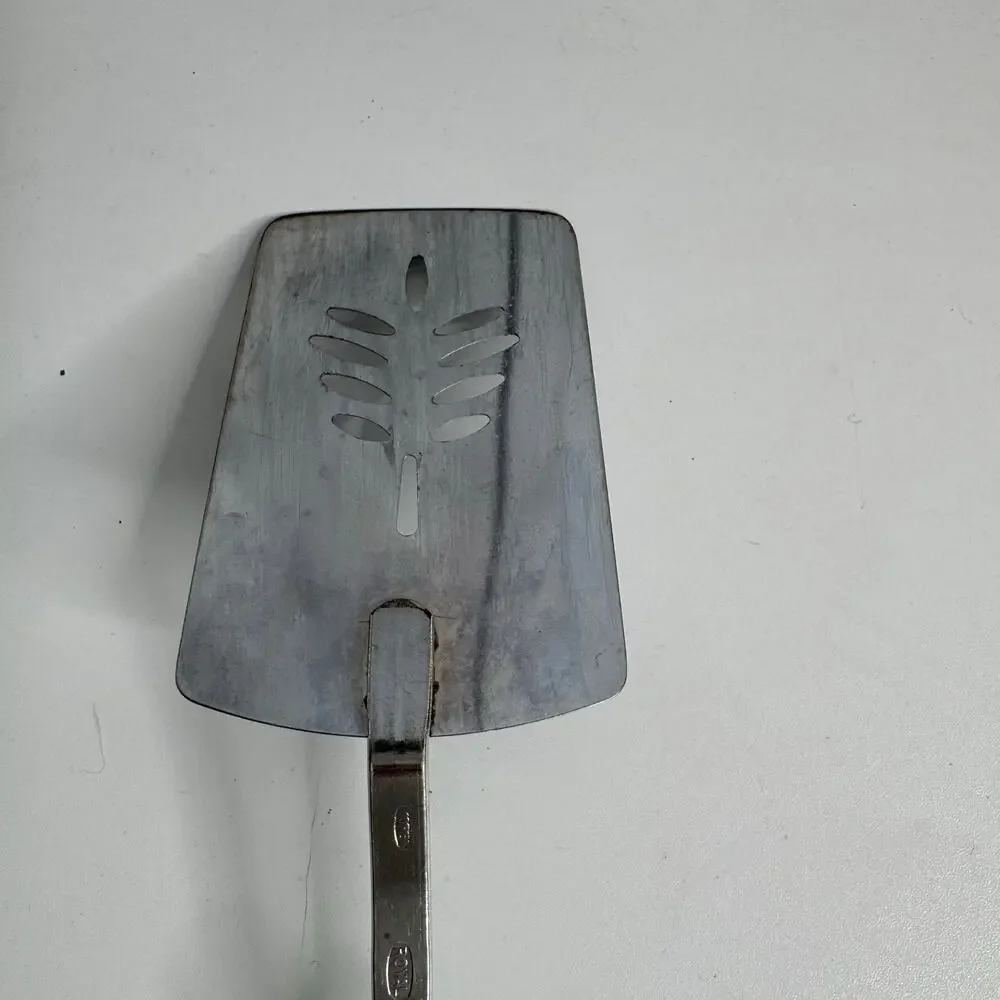 Vintage Metal Spatula Blue Handle Thin Edge Slotted Wheat Pattern Farmhouse